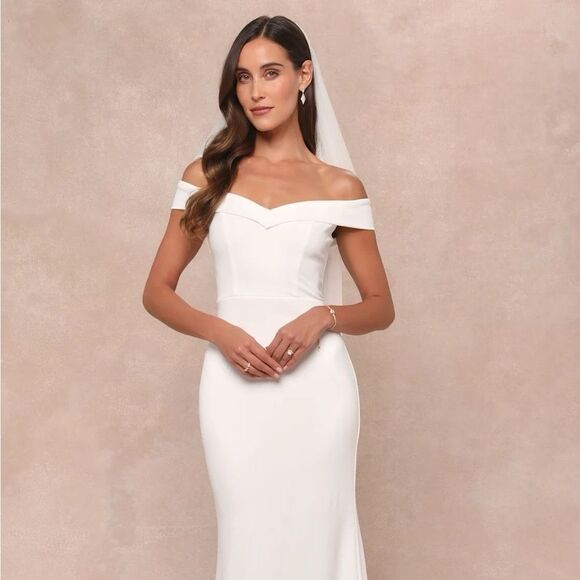 Lulus Arienne White Off-the-Shoulder Mermaid Maxi Dress Size Medium NEW NWT - Picture 11 of 15